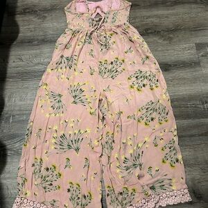Pink Floral Maxi Dress with Lace Trim